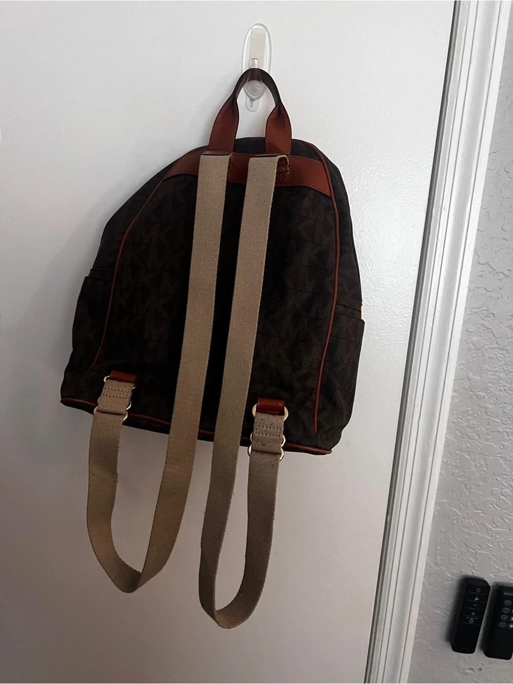Michael Kors Brown MK Monogram Backpack with Tan Trim